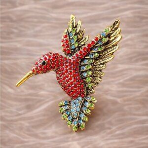 Red Hummingbird Crystal Brooch